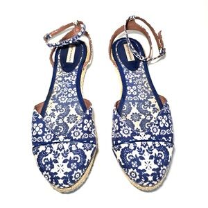 Tabitha Simmons Blue and White Sebille Espadrilles flat sandals sz 40.5 / 9.5